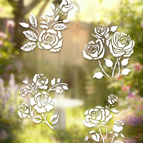 12 Pcs Large Flower Stencils for Painting, 5.12 X 5.12 Inch Flower Stencils for Crafts Reusable, Wood and Wall Stencils for Painting Large Pattern, DIY Templates Holiday Wall Paper (H) - style: H