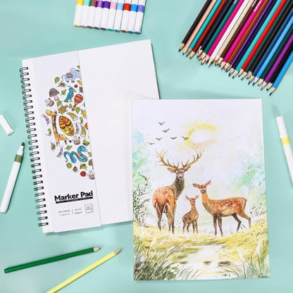 7.6 × 10In Marker Sketchbook, 200gsm Double-Sided Bleedproof Marker Paper | 30 Sheets Acid-Free Smooth Paper, Spiral Bound & Tear Line, Lays Flat for Markers, Pens - size: 7.6×10 Inch (1 pack)