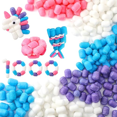 Junkin 1000 Pcs Magic Foam Crafts Puffs Corn Noodles Super Arts Kit | Bulk Building Blocks Model Toys Kid party favos holiday Gifts for Kindergarten School Stimulates Creativity Supplies - color: Macaron Colors, style: Corn