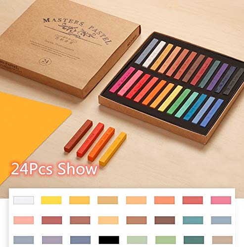 Non Toxic Artist Pastels,Square Soft Pastels Set,Chalks 12/24/36/48 Colors Soft Dry Pastel Artist Chalk Pastel Sticks for Office School Art Drawing Painting Supplies Professional Art Pastel (24Pcs) - color: 24Pcs