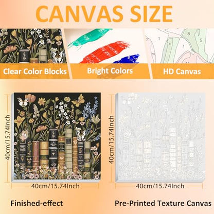 Framed Paint by Numbers Kit for Adults with Wooden Easel, Book, 16x16 inch - color: Book with Frame