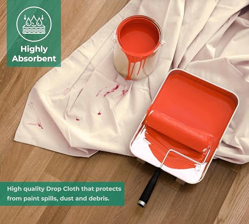 Canvas Drop Cloth for Painting 9x12 feet Pack of 4-8oz Painters Drop Cloths for Painting - All Purpose Canvas Tarps for Floor & Furniture Protection - Recycled Cotton Fabric - size: 9x12 Ft - 2 pc (Pack of 2)