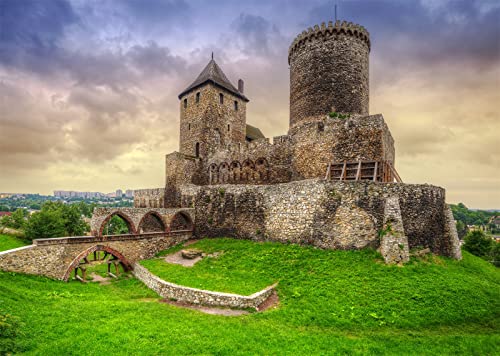 BELECO 15x8ft Fabric Poland Medieval Castle Photography Backdrop Będzin Castle Sunset Scenery Ancient Old Fortress European Stone Tower Gothic Architecture Historical Heritage Background Photo Props - size: 15x8FT