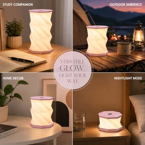 Portable Foldable Table Lamp, Japanese Gift, Paper Lantern Lights - color: Pink