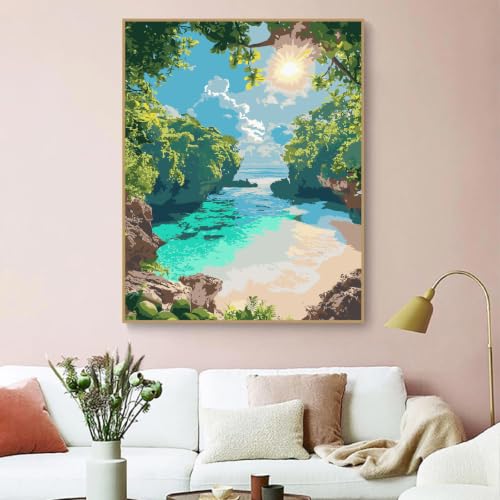 ZRIZQ Landscape Paint by Numbers Kit for Adults Beginner,Beach,16x20 | Full set with rich paints,wooden brushes,rolled canvas.Calming activity.Beginner friendly.Just open and paint. - color: 16"X20"Rolled Canvas-Landscape 12