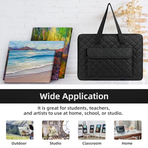 JJRING 18x24 Quilting Canvas Art Portfolio Case Bag, Black | Lightweight Portable Storage Case For Posters, Artwork, Drawing & Sketching Boards - size: 18*24