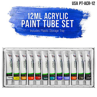 U.S. Art Supply Professional 12 Color Set of Acrylic Paint in 12ml Tubes - size: 12 Count (Pack of 1)