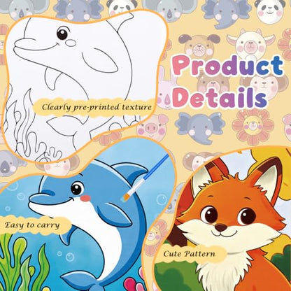 Anseal 12 Packs Pre Drawn Canvas to Paint, 5" X 7" Cute Animals Pre Printed Canvas for Painting, Pre Stretched Canvas Outline Painting Boards for Party Favor - style: Animals
