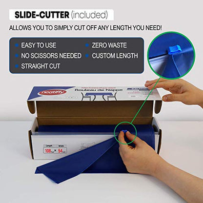Neatiffy Disposable Plastic Tablecloth Roll | Indoor/Outdoor Table Cloth | Table Cover Roll for Rectangle, Square, Round Tables | Picnic, Party, Banquet, Birthdays, Weddings -54 in x 108 ft-Royal Blue - color: Royal Blue