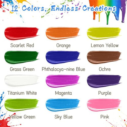 NewFamily Washable Paint Set, 12 Colors x 500ml (16.9 fl oz) Large Bottles, Bulk 6L Non-Toxic Poster/Tempera Paint for Paper, Cardstock, Canvas, Classroom Art & Crafts - color: 12 colors