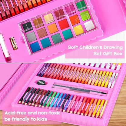 iBayam 251-Pack Pink Art Supplies, Drawing Arts Kits for Kids Teens Adult | Drawing Pad, Coloring Book, Scratch Paper, Travel Art Set Case with Double Sided Trifold Easel, Gifts for Girls 4-16 Year Old - color: Pink