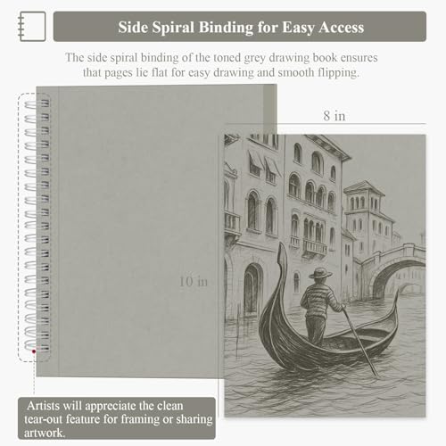 SuFly Toned Gray Sketch Book 8"x10" - 60 Sheets Spiral Bound Sketch Pad, 85lb/130gsm Art Paper for Graphite, Charcoal, Colored Pencils and Gel pens. - color: Toned Gray, size: 8-x-10-inch:1 Pack