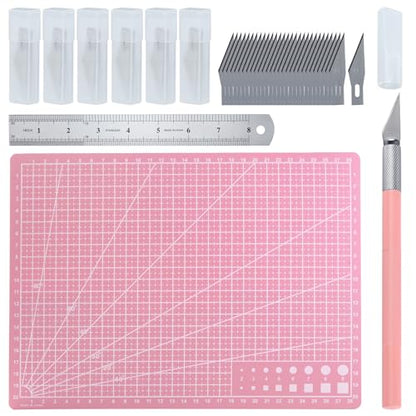 Exacto Knife for Crafting Precision Carving Hobby Knife Kit | A4 Self Healing Cutting Craft Mat 20 CM Steel Ruler 30 PCS #11 Hobby Blades for DIY, Art, Cutting, Carving, Scrapbooking