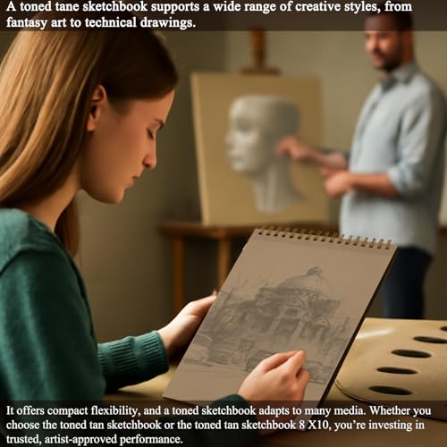 Fuxi Toned Sketchbook 8x10, 60 Sheets Spiral Bound Artist Sketch Pad - Perfect Art Gift for Artists, Students & Professionals. - color: Toned Tan, size: 10" x 8" (Pack of 1)