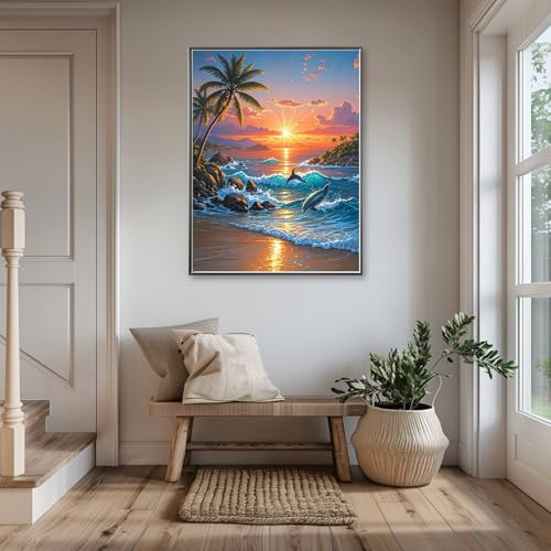 RYMILIE Beach Diamond Art Kits for Adults,Romantic Sunset Diamond Painting | Diamond Art Kit for Beginners, 5D DIY Full Drill Diamond Painting Gem Art, Home Wall Art Gifts(12x16 inch) - color: DP03660