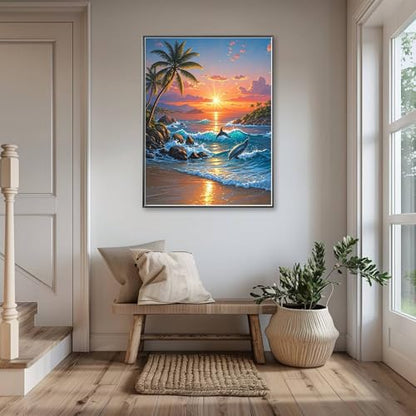 RYMILIE Beach Diamond Art Kits for Adults,Romantic Sunset Diamond Painting | Diamond Art Kit for Beginners, 5D DIY Full Drill Diamond Painting Gem Art, Home Wall Art Gifts(12x16 inch) - color: DP03660