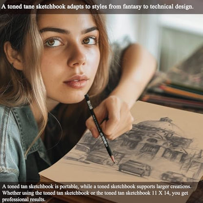 Fuxi Toned Tan Sketchbook 11x14 Inch, 60 Sheets, Spiral Bound - Hard Cover, Acid-Free Drawing Paper Pad for Artists, Drawing, Illustration & Art Students. - color: Toned Tan, size: 11" x 14" (Pack of 1)