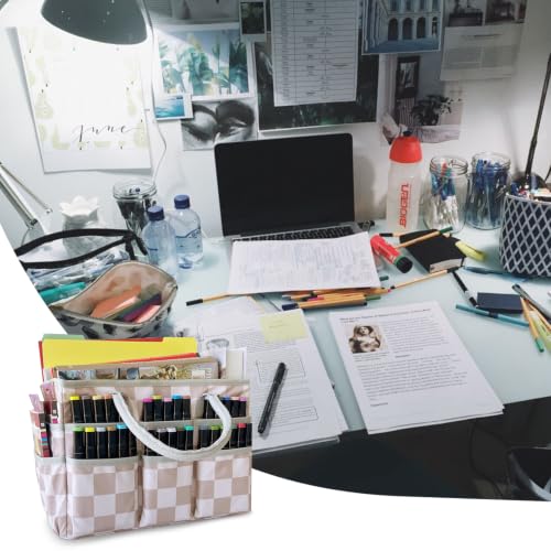 Cupohus Art Organizer Craft Storage Tote Bag with Handles Checkered - color: Checkered