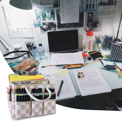 Cupohus Art Organizer Craft Storage Tote Bag with Handles Checkered - color: Checkered