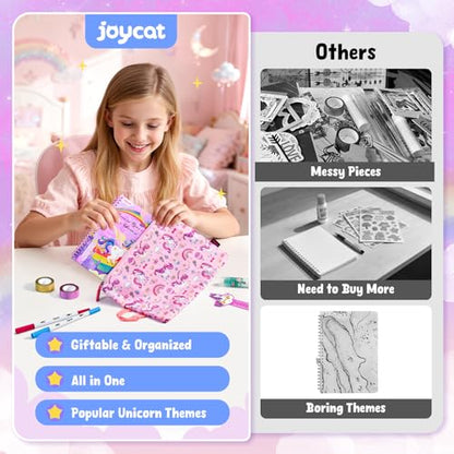 JoyCat DIY Journal & Scrapbook Kit for Girls Ages 8-12 with Storage Bag | Storage bag keeps diary and scrapbook supplies together for journaling, travel and creative play