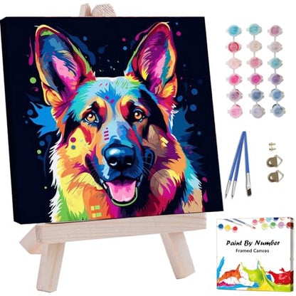 Artunion Framed Paint by Numbers Kit for Adults Beginners & Kids Ages 8-12,German Shepherd Paint by Number with Frame,Dog Animal Paint by Numbers Kit on Canvas 10 * 10 Inch Without Easel - color: ZXT-234-F