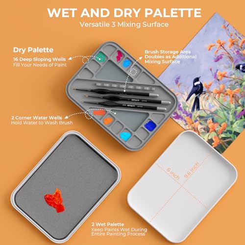 Nicpro Miniature Painting Kit with Wet Palette, Detail Paint Brush Drybrush | 11PCS Detail Paint Brushes Drybrush, 100PCS Wet Pallet Paper, 4PCS Sponge, Brush Holder, For Miniature Model Painting - color: White