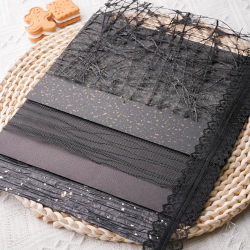 15Pcs Handmade Scrapbook Art Paper Craft Textured Paper Colorful A5 sheet Mesh Special Mix for Scrapbooking Junk Journal Journaling Supplies DIY Materials,5.8x8.2 inches (Black)