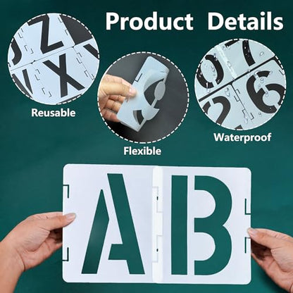 10 Inch Letter Stencils 42 Pcs ReusableTemplates Symbol Numbers Interlocking Stencil Kit Plastic Number Stencils for Wood,Wall,Paper,Fabric,Glass,Signage,DIY Art Projects - style: 10 Inch
