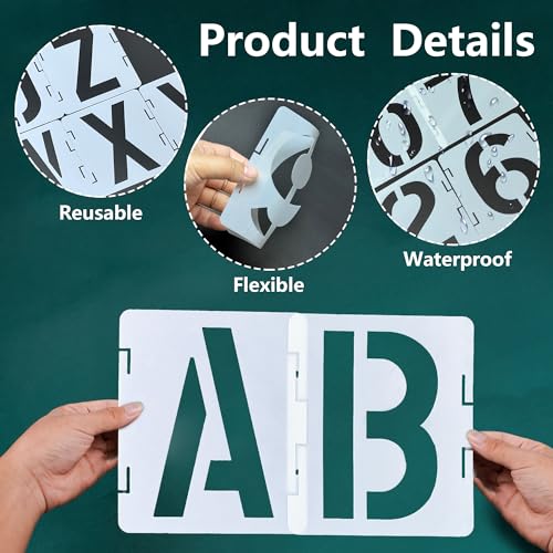 6 Inch Letter Stencils 42 Pcs ReusableTemplates Symbol Numbers Interlocking Stencil Kit Plastic Number Stencils for Wood,Wall,Paper,Fabric,Glass,Signage,DIY Art Projects - style: 6 Inch