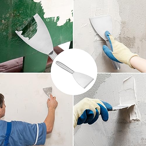 4 Pack 3 Inch Putty Knife Scraper, Putty Knife Set, Stainless Steel Putty Knife, Wallpaper Scraper Paint Scraper Tool for Spreading Drywall Spackle, Plasterboard Mud, Scraping Paint, by GENHAKON.