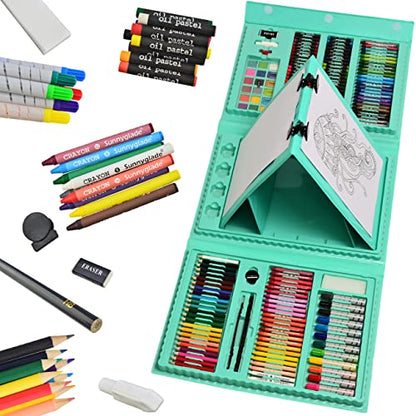 Sunnyglade 185 Pieces Double Sided Trifold Easel Art Set Art Supplies Green - color: Green