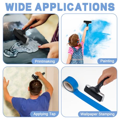 9 Pack 4 Inch Rubber Brayer Roller Hard Rubber Rollers for Crafting Printing Printmaking Wallpaper Inking Stamping Gluing