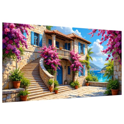 JOOZ Large Diamond Art Kits for Adults - 5D Seaside House Diamond Painting | Round Drill| Premium Canvas| Clear Symbols| Bright Colors| Fun and De-Stress| Gem Art| Home Wall Decor| Gift| 27.5x15.7 Inch - color: Seaside House 052