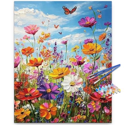 Artunion Wild Flowers Paint by Numbers Kit for Adults,Flower Canvas Paint by Number Kits, DIY Oil Painting Paint by Number Kits on Canvas Arts Craft for Home Wall Decor 16x20 Inch - color: ZXT-410