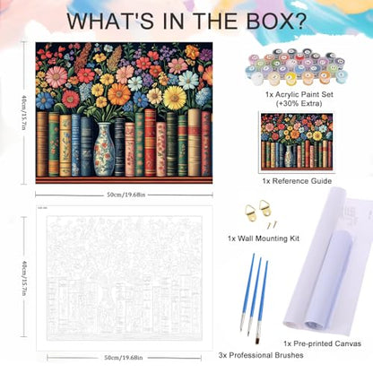 Natuyalo DIY Painting by Numbers for Adults, Books and Flowers Paint by Numbers, 16x20 Inch Adults Paint by Number Kits on Canvas, Frameless Color by Number Acrylic Art Craft Kits - color: Color-05