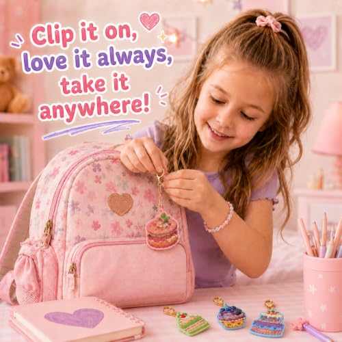 DIY Glitter Craft Kit with Keychains - Mess-Free Arts and Crafts for Kids Ages 4-8, Fun Shake-It Activity, Creative Travel Toys, Party Favors & Birthday Gifts for Girls 4-9 - color: Purple-Pink