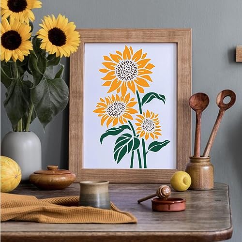 Large Sunflower Stencils Painting on Wood Wall 14.5 X 11 inch Paint for Kids Adult Art Crafts Projects Drawing Reusable Burning Pattern for Canvas Decorating (Sunflower) - style: sunflower