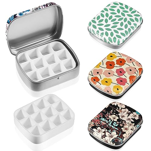 Fulmoon 4 Pcs Travel Empty Watercolor Palette Small Mini Metal Tin Box 12 Wells Paint Palette with Lid Portable Tiny Watercolor Storage Case for Artist Travel Outdoor Painting DIY Craft(Classic) - style: Classic