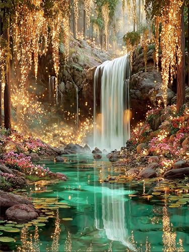 HHMATITS Waterfall Landscape Diamond Art Kits for Adults - color: Waterfall