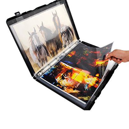 UniKeep 11x17 Large Format Presentation Binder Case with 10 Clear EnvyPak Page Protectors, Black Clamshell Portfolio Folder with 6 Metal Rings for Blueprints, Art, Schematics, and Posters, Made in USA