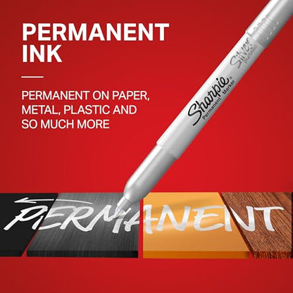 Sharpie Metallic Permanent Markers, Fine Point, Silver, 4 Count - For Black Paper or Dark Surfaces, Arts & Crafts, Posters