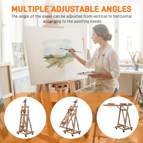Foldable Large H-Frame Easel, Multi-Functional Adjustable Artist Easel, Large Easel for Painting, Adjustable in Angle and Height, Capable of Accommodating Two Canvases and Sketches, Home Art Creation