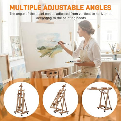 Foldable Large H-Frame Easel, Multi-Functional Adjustable Artist Easel, Large Easel for Painting, Adjustable in Angle and Height, Capable of Accommodating Two Canvases and Sketches, Home Art Creation