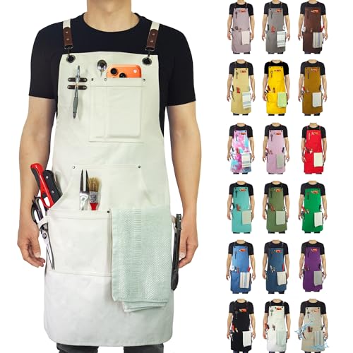 Kitchen Apron, Work Apron, Canvas Apron, White - color: White