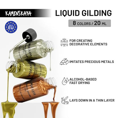 KAMENSKAYA White Gold Leaf Paint, Liquid Gilding Paint, 0.68 fl oz | Liquid Leaf Paint with Natural Metallic Pigment, Strong Shine, One-Coat Coverage, Built-In Brush – Made in EU - color: White Gold, size: 0.68 Fl Oz (Pack of 1)