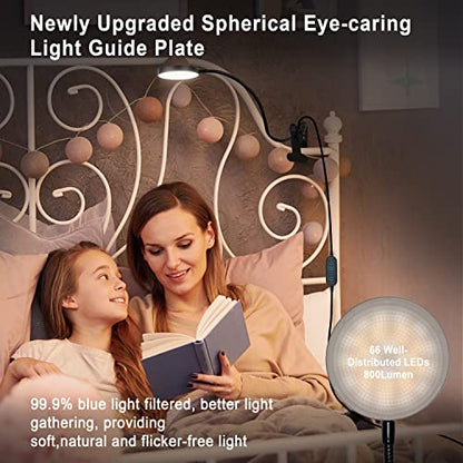 LiFMIRA Clip on Lamp, 8W 66 LED Bed Light for Reading, 5 Color Modes, 10 Brightness Levels, Eye Care, Flexible Gooseneck, Metal Clamp, USB Powered, Modern Design, Black | 5 Color Modes, 10 Brightness Levels, Eye Care Clip on Light, Flexible Gooseneck, Met