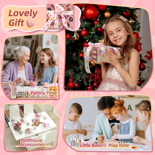 iLAND Air Dry Clay Bakery Crafts Kits for Kids Girls 8-12, Birthday Gifts | CPC-Safe 40+ pcs for DIY Bread & Shop Role-Play, Builds Motor & Social Skills, Starter Guide, Gift Box & Ribbons, 1:12 Scale - style: Royal Clay Bakery w/ Light String