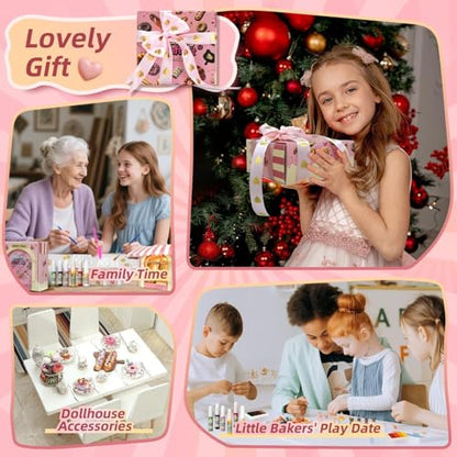 iLAND Air Dry Clay Bakery Crafts Kits for Kids Girls 8-12, Birthday Gifts | CPC-Safe 40+ pcs for DIY Bread & Shop Role-Play, Builds Motor & Social Skills, Starter Guide, Gift Box & Ribbons, 1:12 Scale - style: Royal Clay Bakery w/ Light String