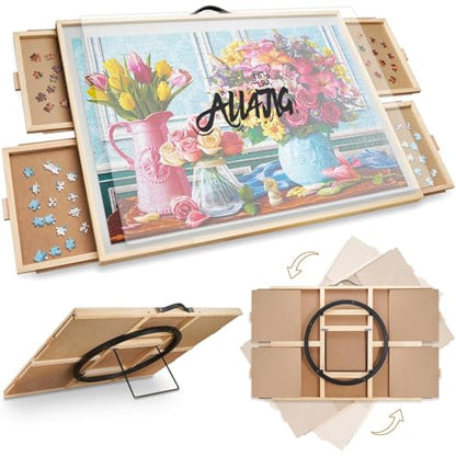 ALL4JIG 1500 Pieces 2-in-1 Tilting & Rotating Puzzle Board, 34.25" x 25.20" Adjustable Angle Puzzle Table with 4 Drawers & Clear Protective Cover, Birthday Gift for mom - size: Medium-1500pcs