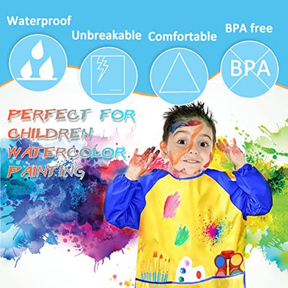 Zkptops 12 Pack Kids Art Smocks for Boys Girls Age 3-7 Years, Waterproof | Kids Painting Aprons, Paint Smocks with Long Sleeve 3 Roomy Pockets,Washable Toddler Paint Aprons,Velcro Closure,for Drawing - color: 12 Pack